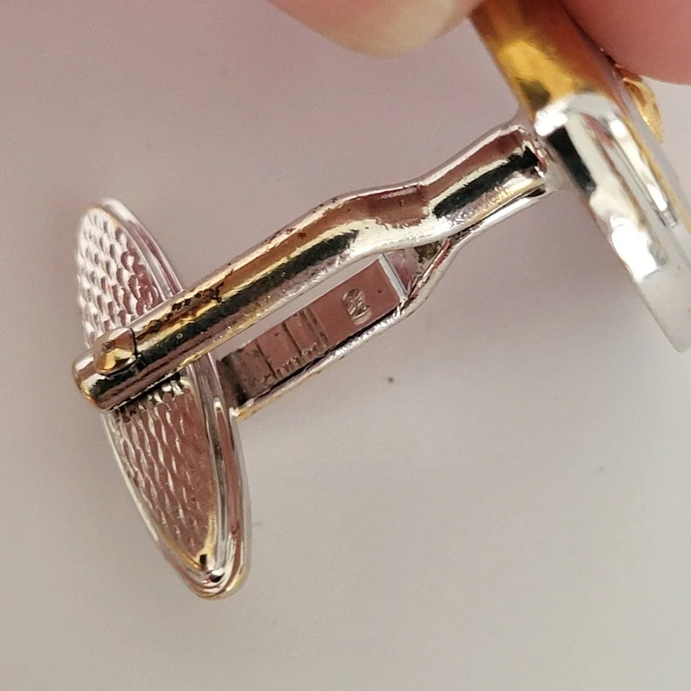 Dunhill AD Logo Two Tone Round Cufflinks Silver Gold Industrial Screw Design